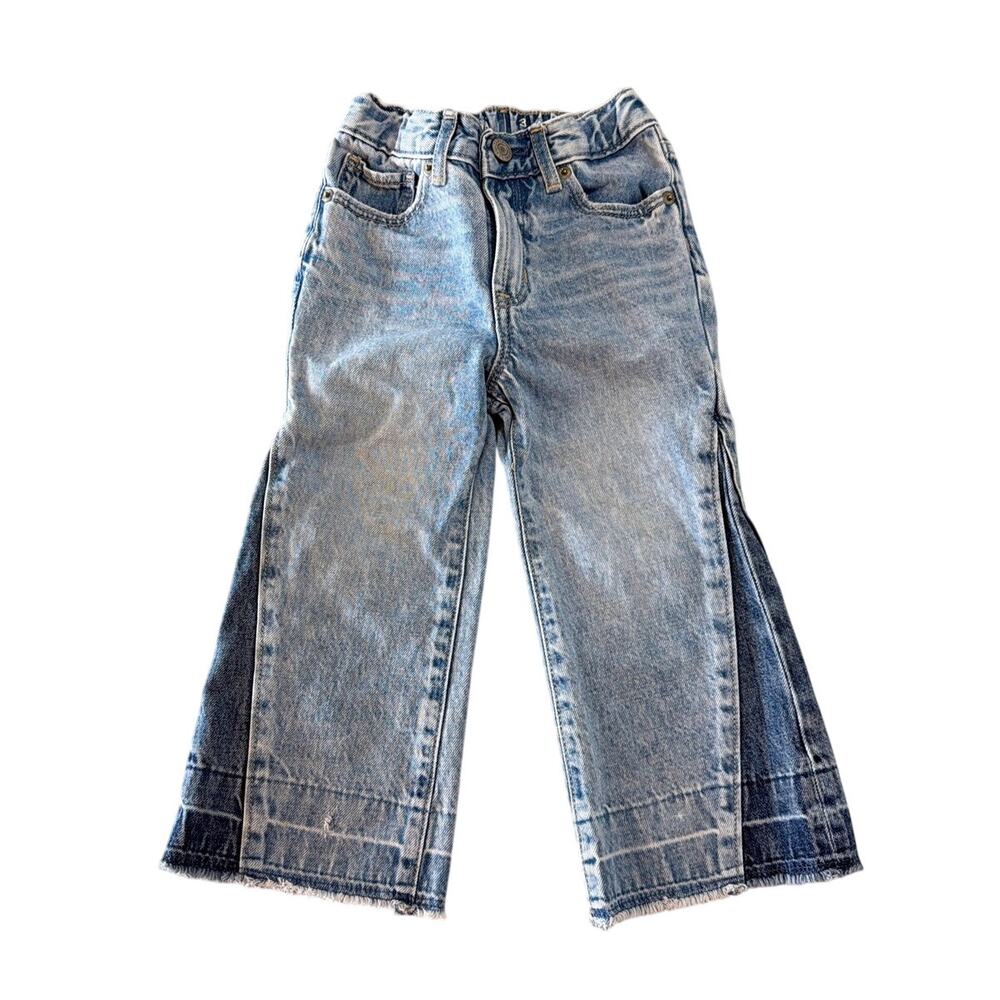 Gap Toddler Stride Wide Leg Jeans 3 Years Light Wash Raw Hem